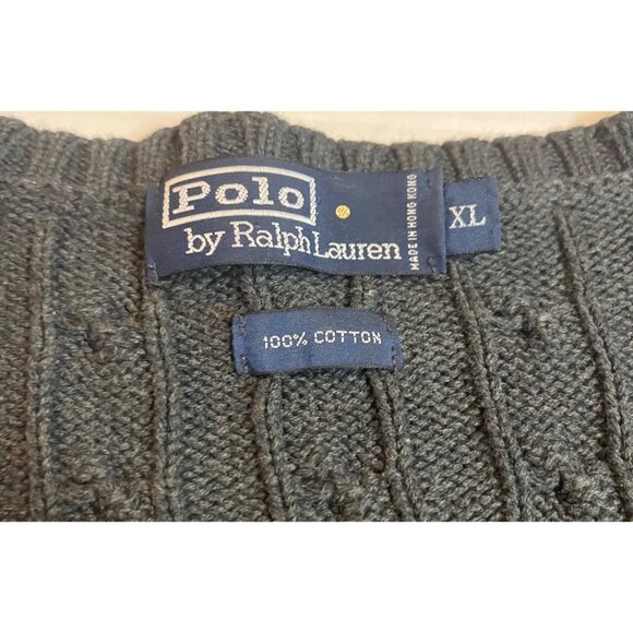 Polo Ralph Lauren XL Cable Knit V-Neck Sweater 100% Cotton Mens Gray hong kong - Picture 3 of 11